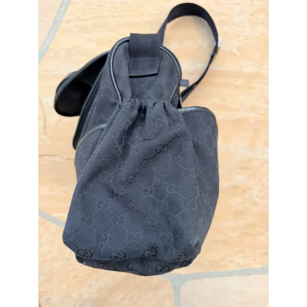 Gucci GG Black Diaper Nappy Baby Bag Canvas/Leather Trim w/Changing Mat Lsaja